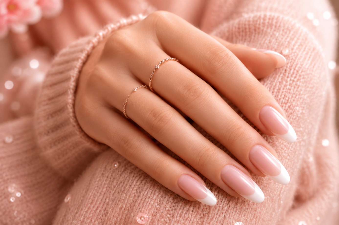 French douce sur pull rose poudré
